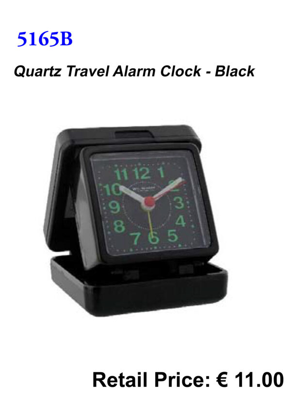 5165B Quartz Travel Alarm Clock - Black