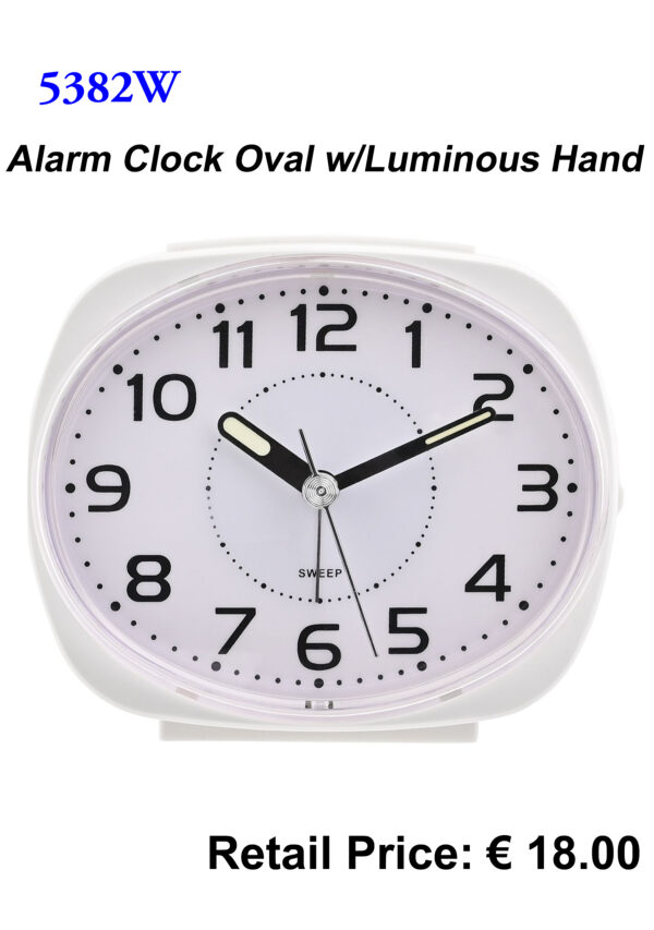 5382W Oval Alarm Clock with Luminous Hand