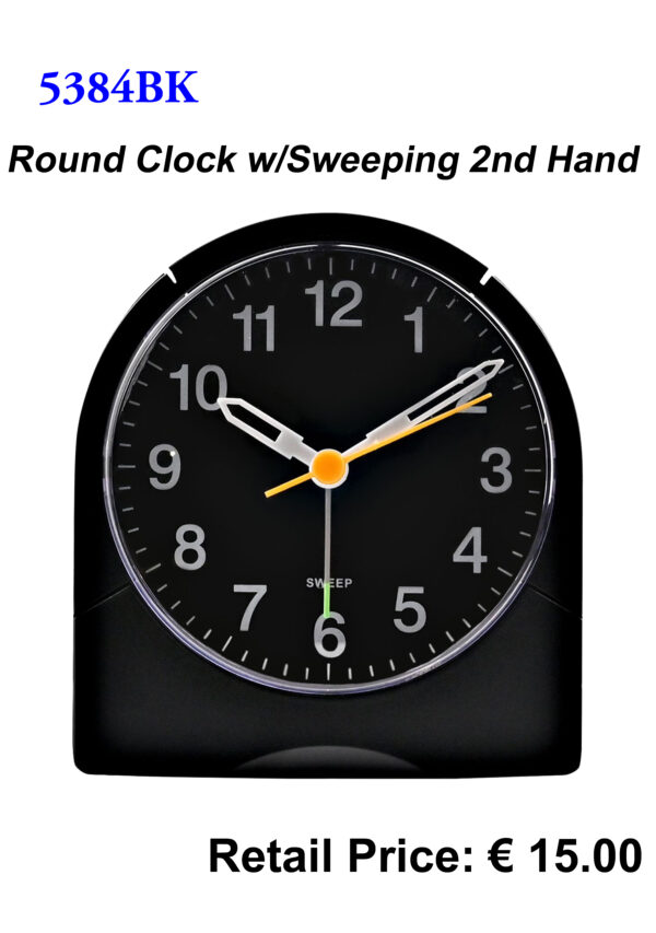 5384 Round Clock with Sweeping Second Hand - Black or White - Image 2