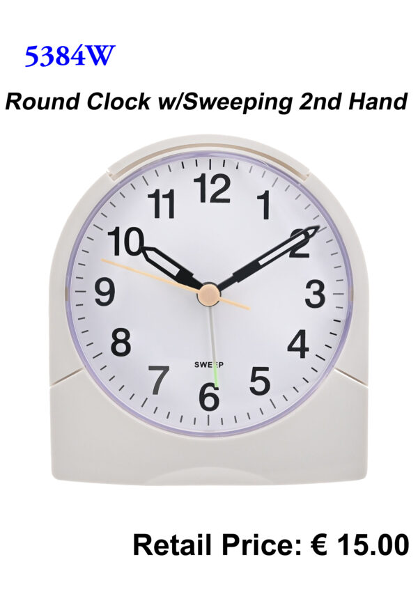 5384 Round Clock with Sweeping Second Hand - Black or White