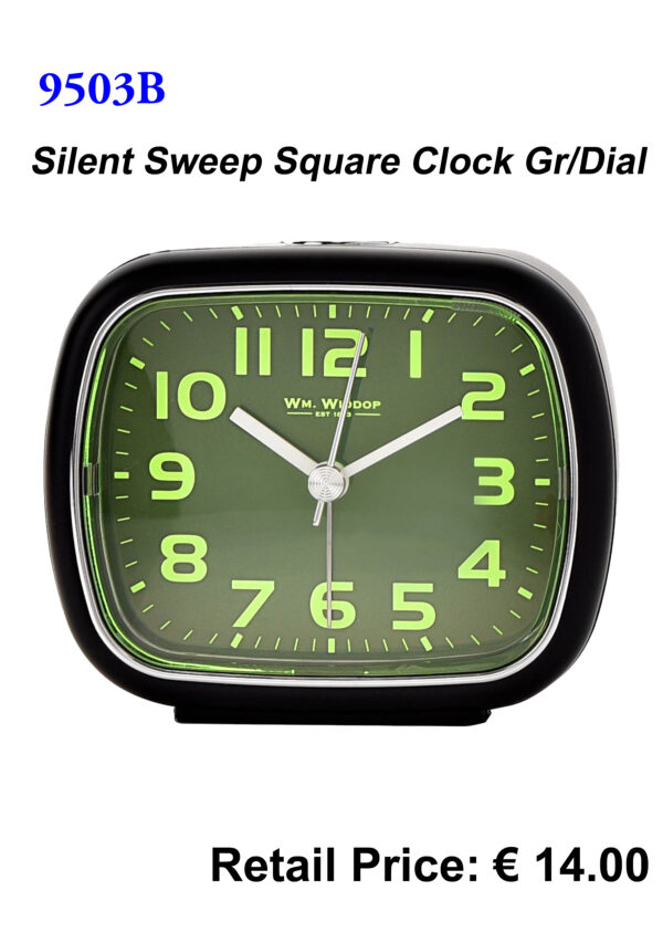 9503B Silent Sweep Square Alarm Clock - Black