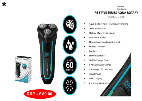 Remington R6 Style Series Aqua Rotary Shaver R6000