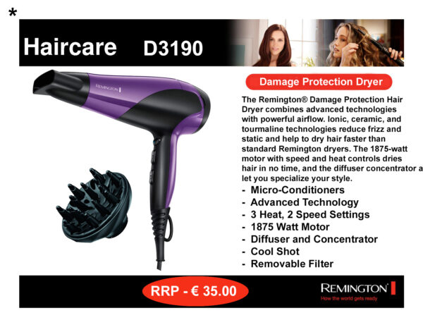 Remington Ionic Dry 2200W Hair Dryer D3190