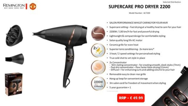 Remington Supercare Pro 2200 AC Hairdryer AC7250/7200