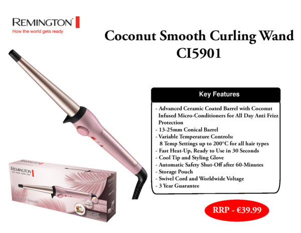 Remington  Coconut Smooth Curling Wand - C15901