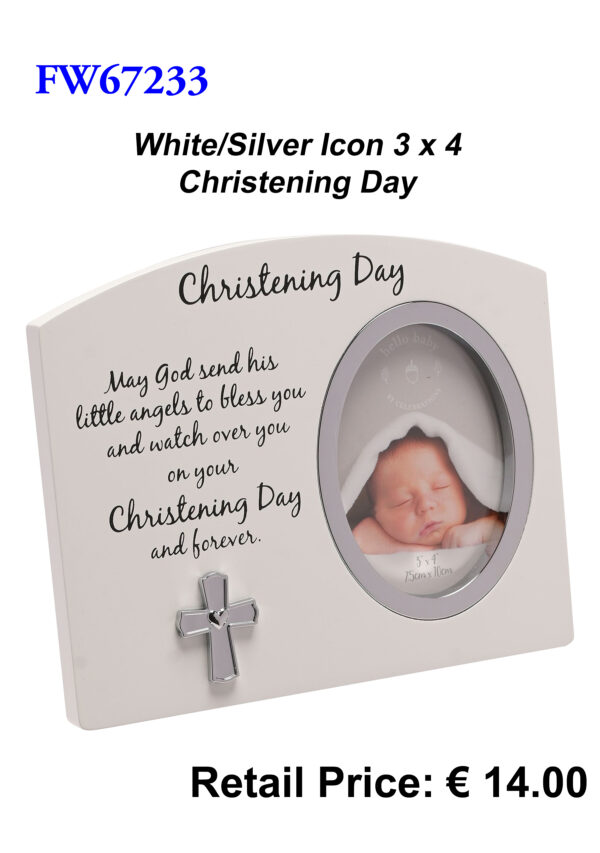 FW67233 White/Silver Icon Christening Day 6x4 Photo Frame