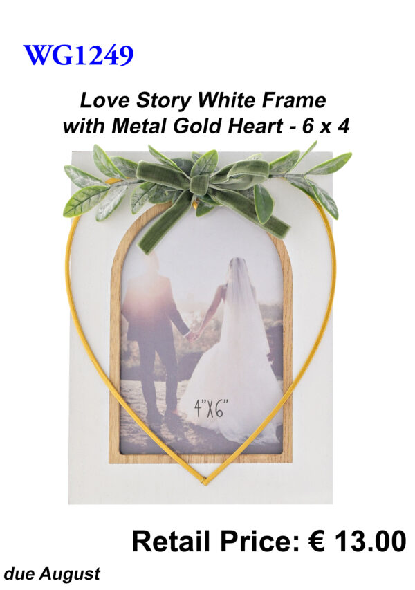 WG1249 Love Story White 6x4 Frame with Metal Gold Heart